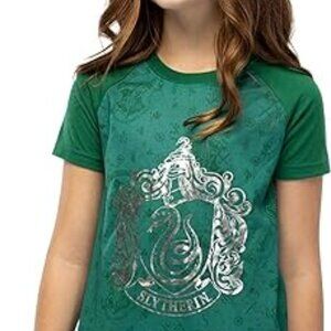 Harry Potter Girls Foil Print Hogwarts Houses Raglan Nightgown JUNIORS SMALL
